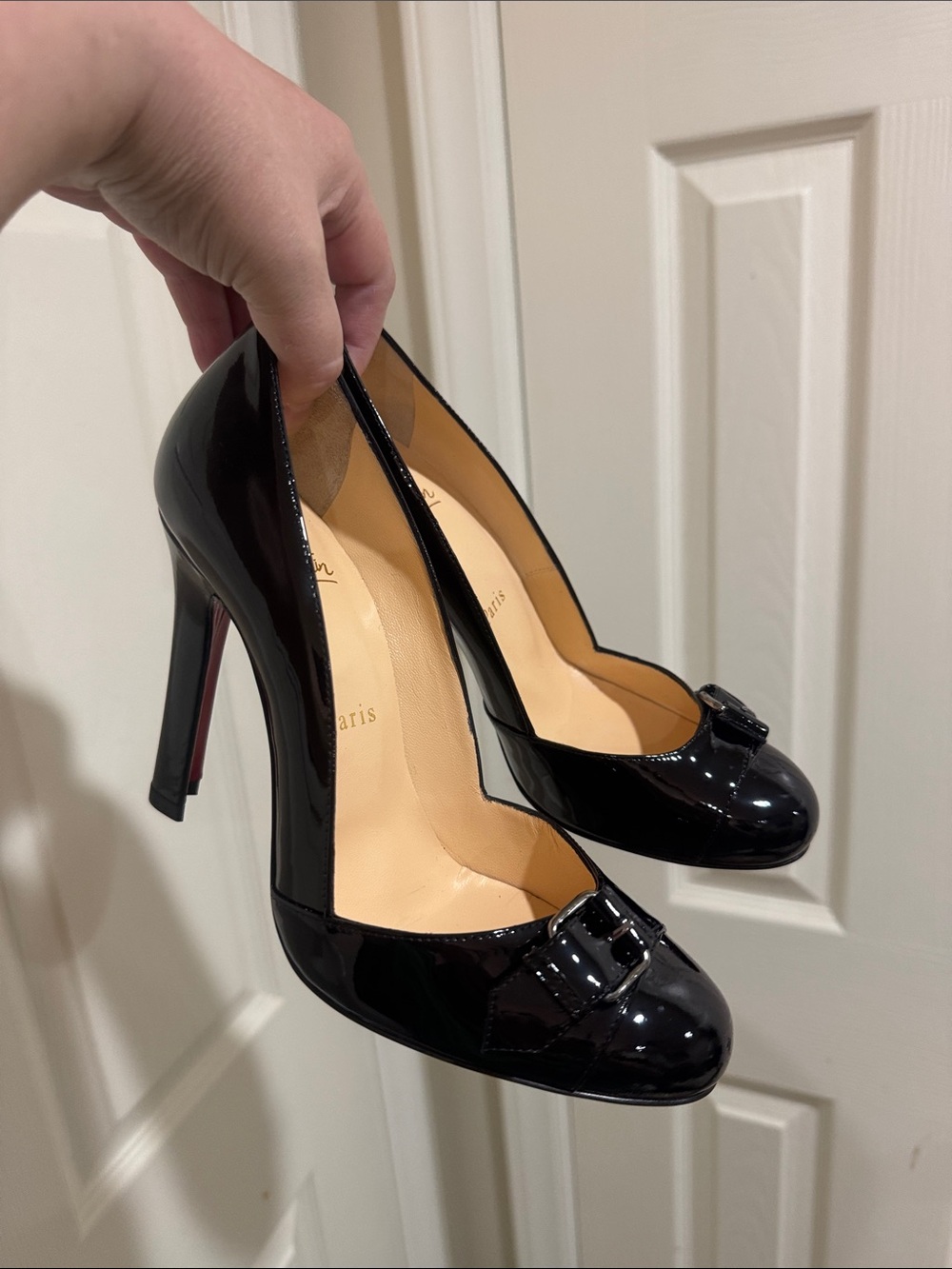 Christian Louboutin Black Patent Leather/4” Heels/Buckle Detail/6.5/NWOT! Classy